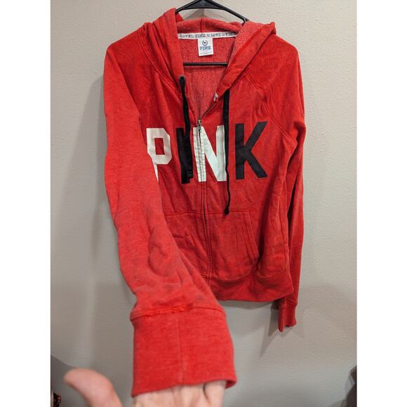 Red zip up draw string hooded sweatshirt by Pink Victoria's Secret size M - Picture 3 of 7